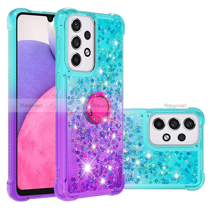 Silicone Candy Rubber TPU Bling-Bling Soft Case Cover with Finger Ring Stand S02 for Samsung Galaxy A33 5G Sky Blue