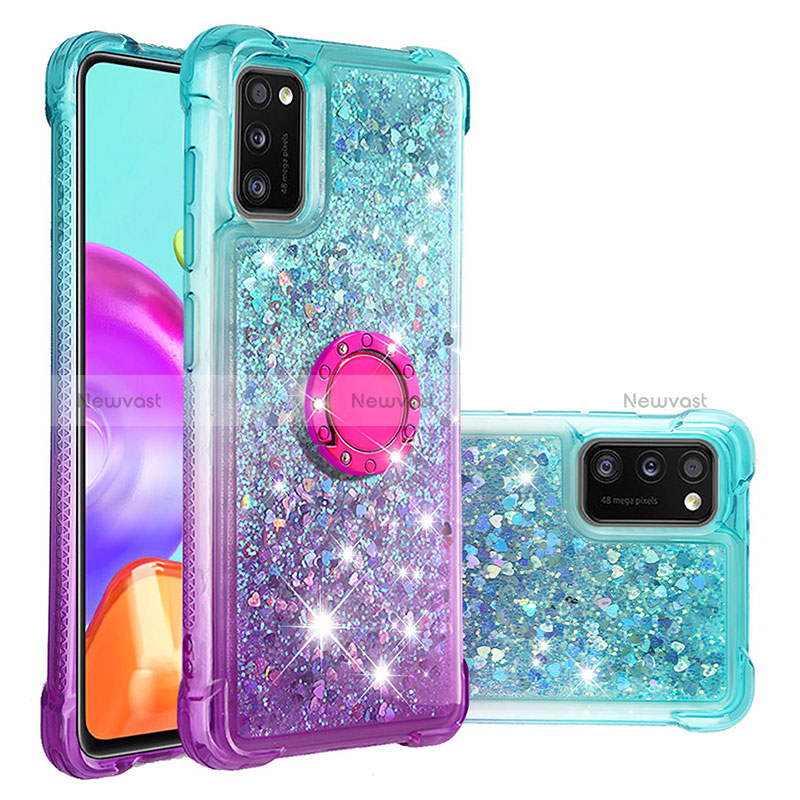 Silicone Candy Rubber TPU Bling-Bling Soft Case Cover with Finger Ring Stand S02 for Samsung Galaxy A41 Sky Blue