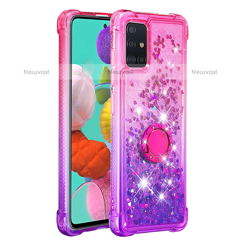 Silicone Candy Rubber TPU Bling-Bling Soft Case Cover with Finger Ring Stand S02 for Samsung Galaxy A51 4G