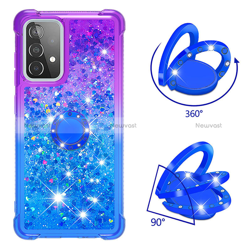 Silicone Candy Rubber TPU Bling-Bling Soft Case Cover with Finger Ring Stand S02 for Samsung Galaxy A52 4G