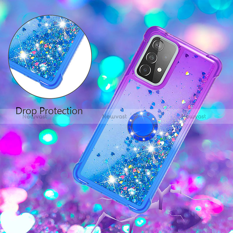 Silicone Candy Rubber TPU Bling-Bling Soft Case Cover with Finger Ring Stand S02 for Samsung Galaxy A52 4G