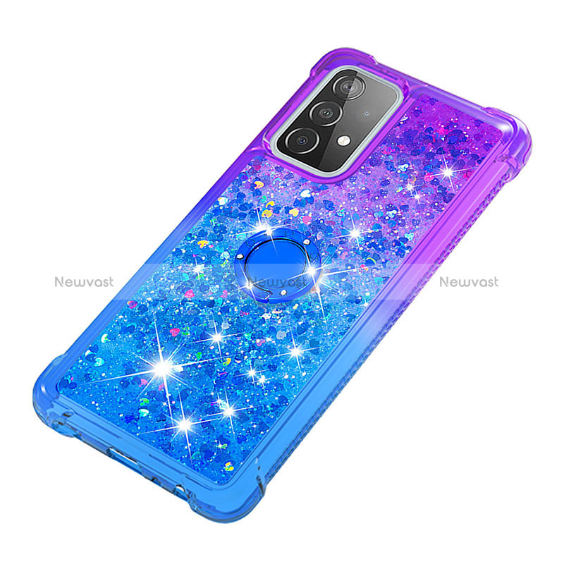 Silicone Candy Rubber TPU Bling-Bling Soft Case Cover with Finger Ring Stand S02 for Samsung Galaxy A52 4G