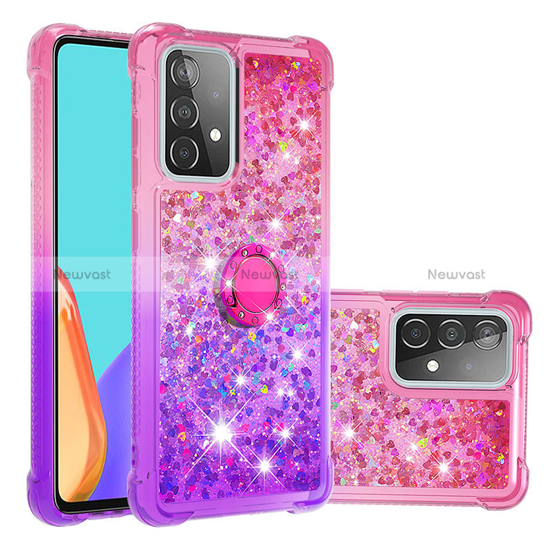 Silicone Candy Rubber TPU Bling-Bling Soft Case Cover with Finger Ring Stand S02 for Samsung Galaxy A52 5G Hot Pink