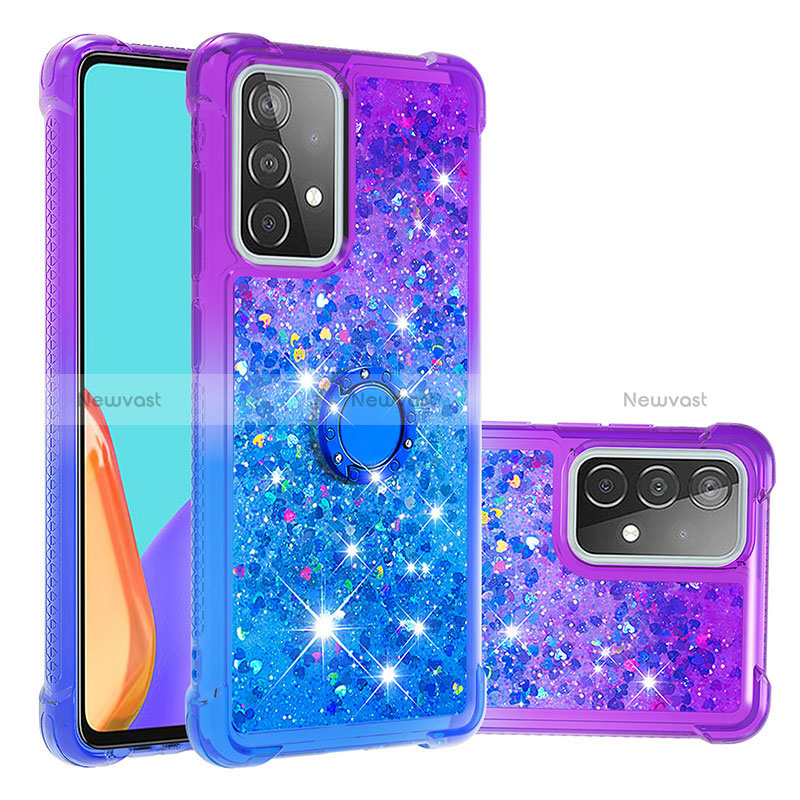 Silicone Candy Rubber TPU Bling-Bling Soft Case Cover with Finger Ring Stand S02 for Samsung Galaxy A52s 5G Purple