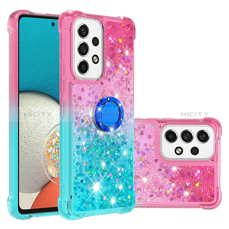 Silicone Candy Rubber TPU Bling-Bling Soft Case Cover with Finger Ring Stand S02 for Samsung Galaxy A53 5G Pink