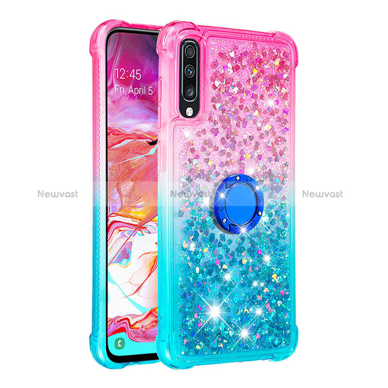 Silicone Candy Rubber TPU Bling-Bling Soft Case Cover with Finger Ring Stand S02 for Samsung Galaxy A70S