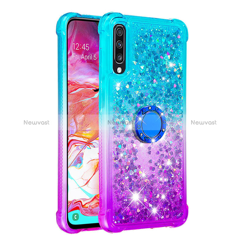 Silicone Candy Rubber TPU Bling-Bling Soft Case Cover with Finger Ring Stand S02 for Samsung Galaxy A70S