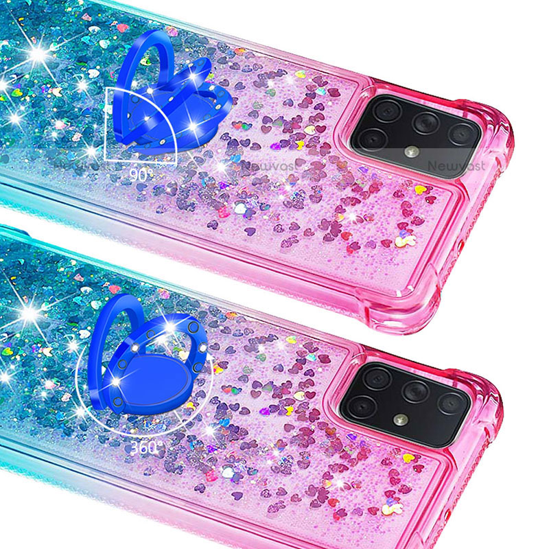 Silicone Candy Rubber TPU Bling-Bling Soft Case Cover with Finger Ring Stand S02 for Samsung Galaxy A71 4G A715