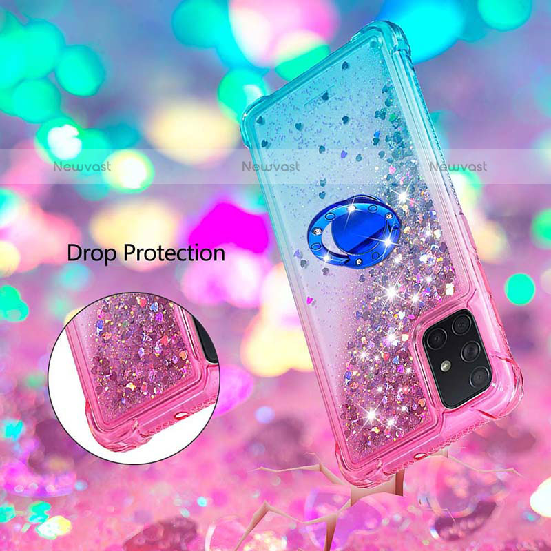 Silicone Candy Rubber TPU Bling-Bling Soft Case Cover with Finger Ring Stand S02 for Samsung Galaxy A71 4G A715