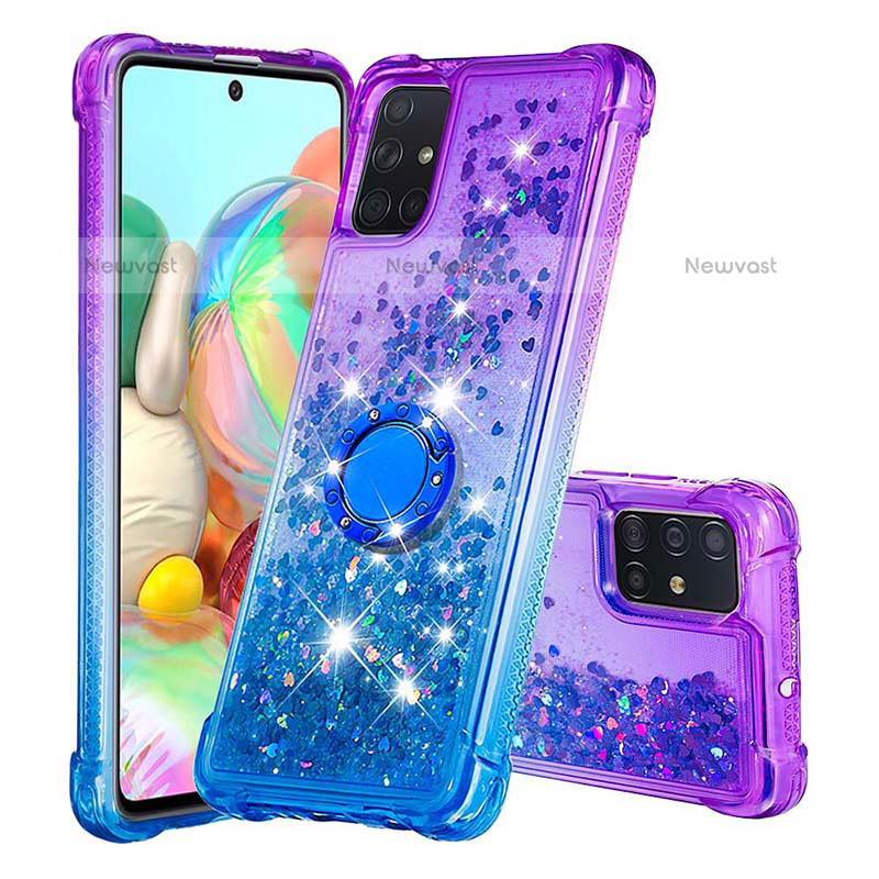 Silicone Candy Rubber TPU Bling-Bling Soft Case Cover with Finger Ring Stand S02 for Samsung Galaxy A71 4G A715 Purple