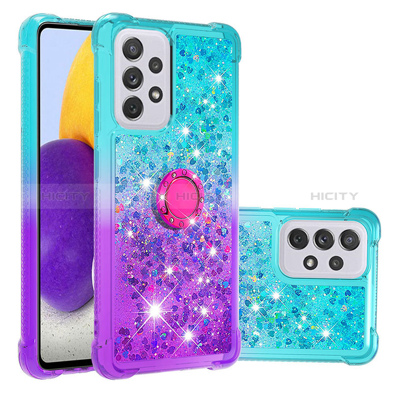 Silicone Candy Rubber TPU Bling-Bling Soft Case Cover with Finger Ring Stand S02 for Samsung Galaxy A73 5G Sky Blue