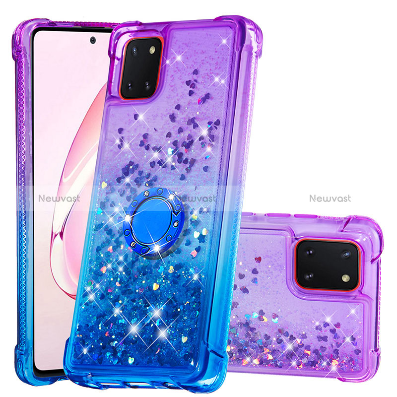 Silicone Candy Rubber TPU Bling-Bling Soft Case Cover with Finger Ring Stand S02 for Samsung Galaxy A81 Purple