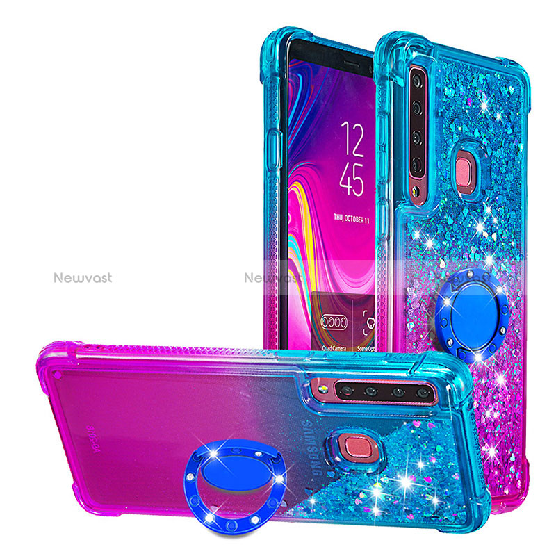 Silicone Candy Rubber TPU Bling-Bling Soft Case Cover with Finger Ring Stand S02 for Samsung Galaxy A9 (2018) A920 Sky Blue