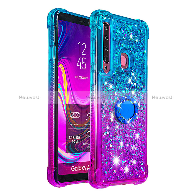 Silicone Candy Rubber TPU Bling-Bling Soft Case Cover with Finger Ring Stand S02 for Samsung Galaxy A9 Star Pro