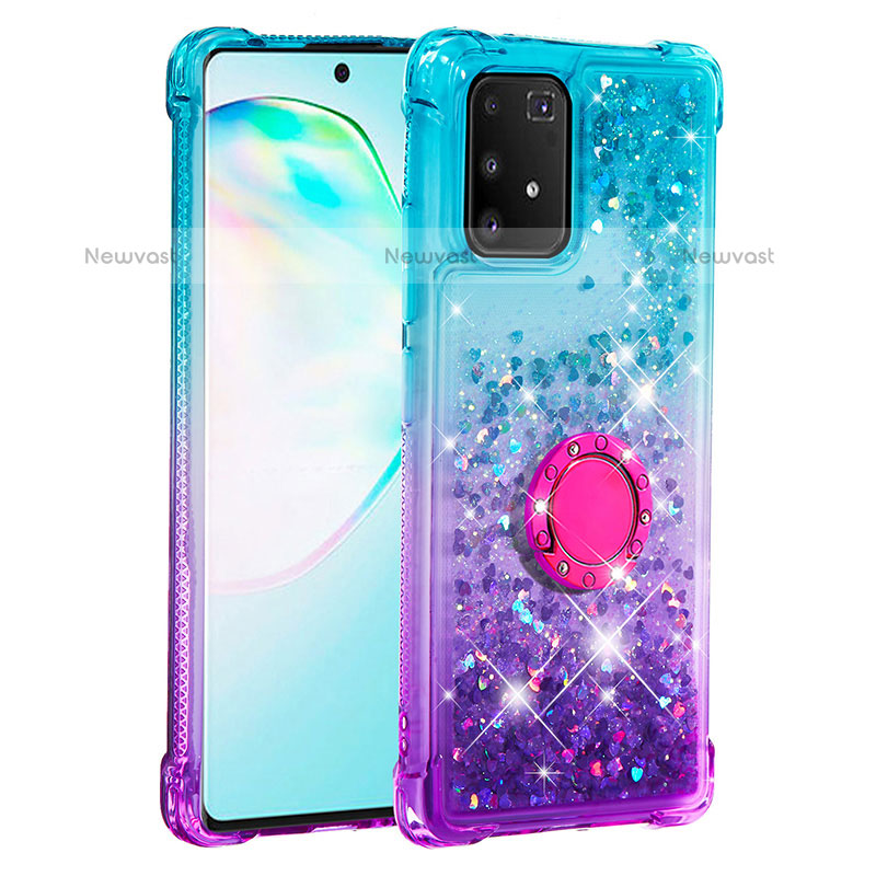 Silicone Candy Rubber TPU Bling-Bling Soft Case Cover with Finger Ring Stand S02 for Samsung Galaxy A91