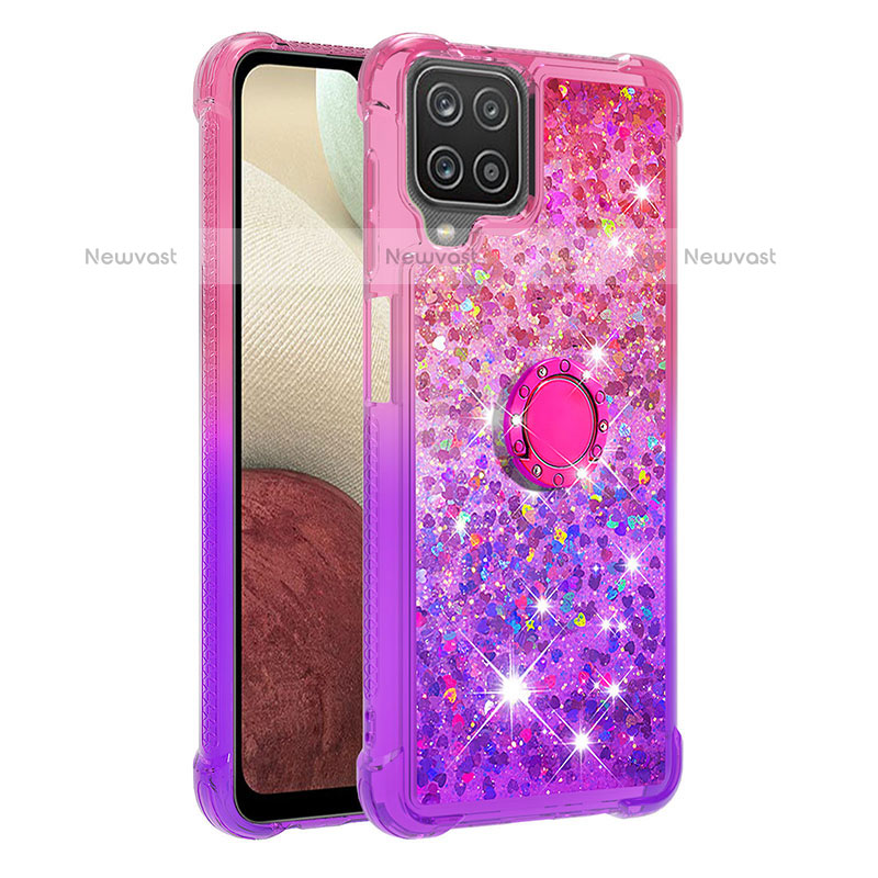 Silicone Candy Rubber TPU Bling-Bling Soft Case Cover with Finger Ring Stand S02 for Samsung Galaxy F12