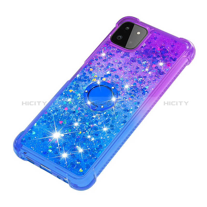 Silicone Candy Rubber TPU Bling-Bling Soft Case Cover with Finger Ring Stand S02 for Samsung Galaxy F42 5G