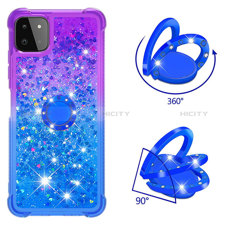Silicone Candy Rubber TPU Bling-Bling Soft Case Cover with Finger Ring Stand S02 for Samsung Galaxy F42 5G