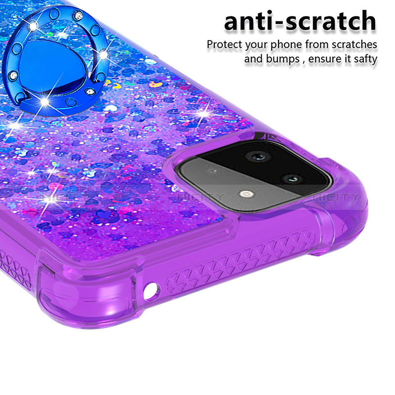 Silicone Candy Rubber TPU Bling-Bling Soft Case Cover with Finger Ring Stand S02 for Samsung Galaxy F42 5G