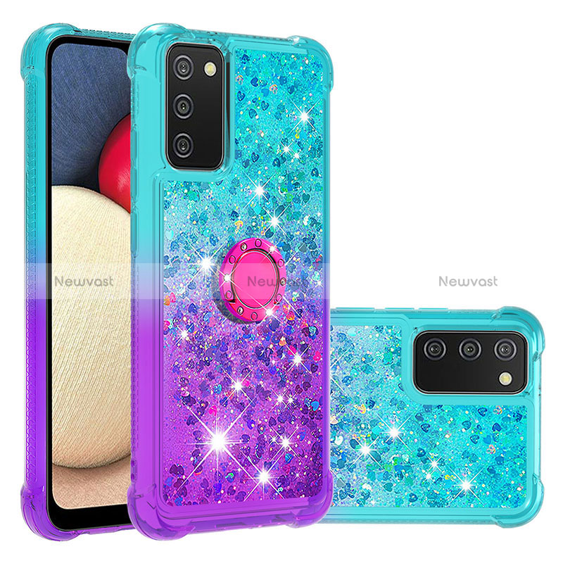 Silicone Candy Rubber TPU Bling-Bling Soft Case Cover with Finger Ring Stand S02 for Samsung Galaxy M02s