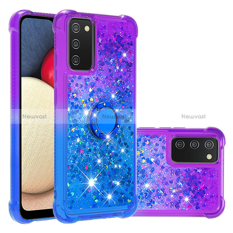 Silicone Candy Rubber TPU Bling-Bling Soft Case Cover with Finger Ring Stand S02 for Samsung Galaxy M02s