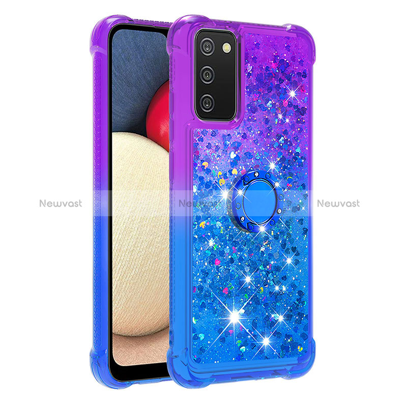 Silicone Candy Rubber TPU Bling-Bling Soft Case Cover with Finger Ring Stand S02 for Samsung Galaxy M02s