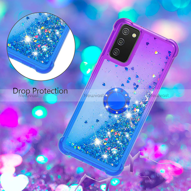 Silicone Candy Rubber TPU Bling-Bling Soft Case Cover with Finger Ring Stand S02 for Samsung Galaxy M02s