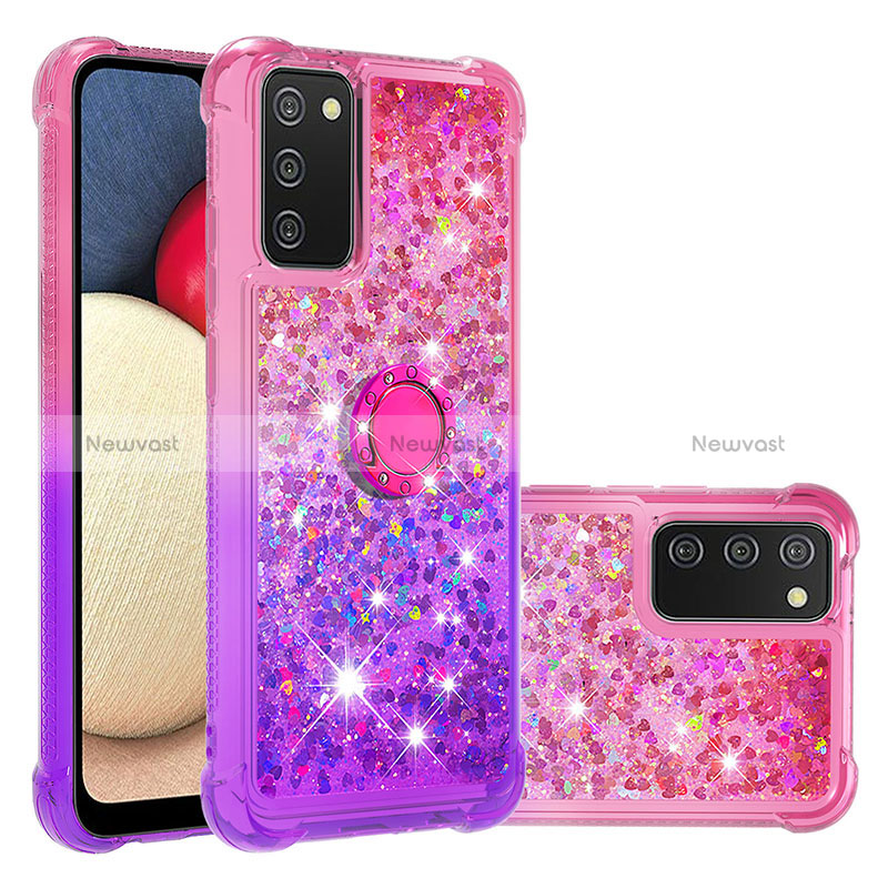 Silicone Candy Rubber TPU Bling-Bling Soft Case Cover with Finger Ring Stand S02 for Samsung Galaxy M02s Hot Pink