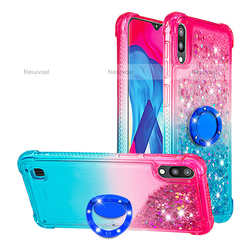 Silicone Candy Rubber TPU Bling-Bling Soft Case Cover with Finger Ring Stand S02 for Samsung Galaxy M10 Pink