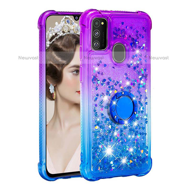 Silicone Candy Rubber TPU Bling-Bling Soft Case Cover with Finger Ring Stand S02 for Samsung Galaxy M21