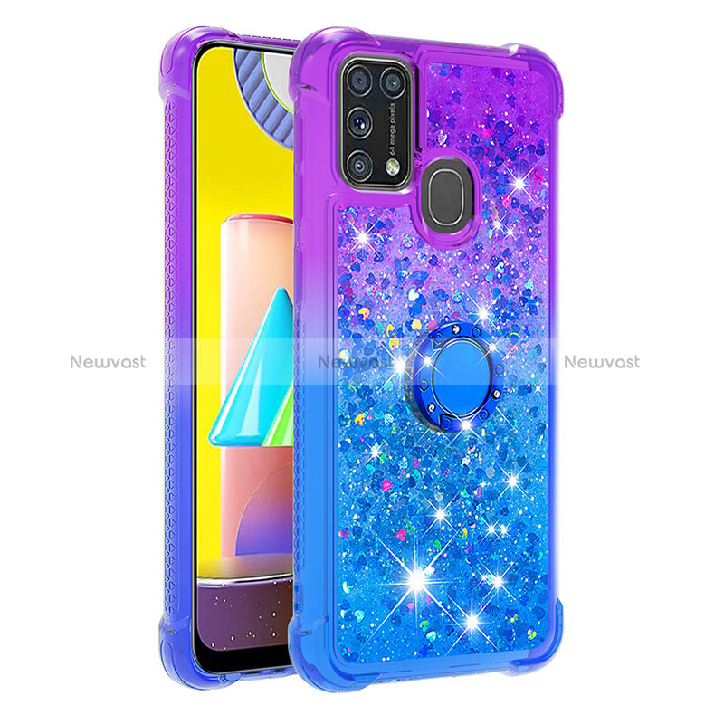 Silicone Candy Rubber TPU Bling-Bling Soft Case Cover with Finger Ring Stand S02 for Samsung Galaxy M21s