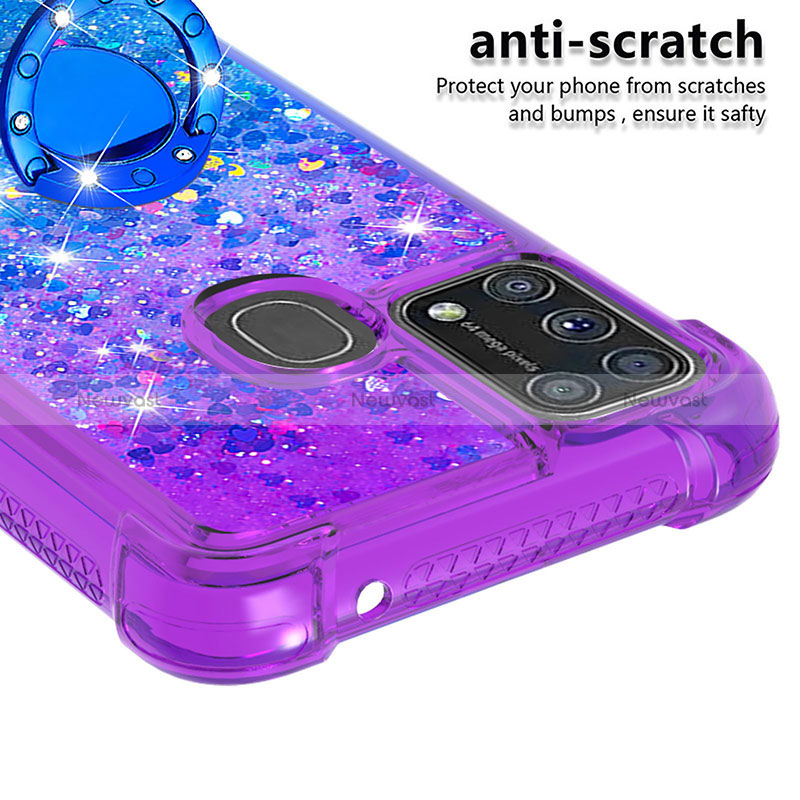 Silicone Candy Rubber TPU Bling-Bling Soft Case Cover with Finger Ring Stand S02 for Samsung Galaxy M21s