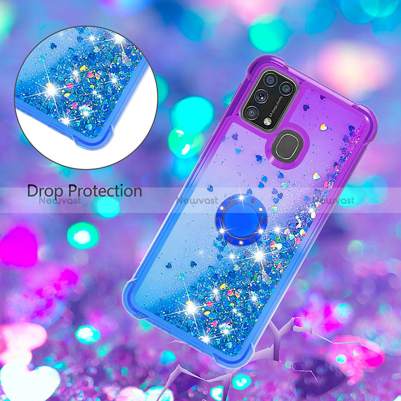 Silicone Candy Rubber TPU Bling-Bling Soft Case Cover with Finger Ring Stand S02 for Samsung Galaxy M21s