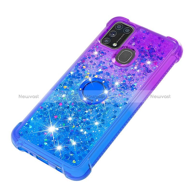 Silicone Candy Rubber TPU Bling-Bling Soft Case Cover with Finger Ring Stand S02 for Samsung Galaxy M21s