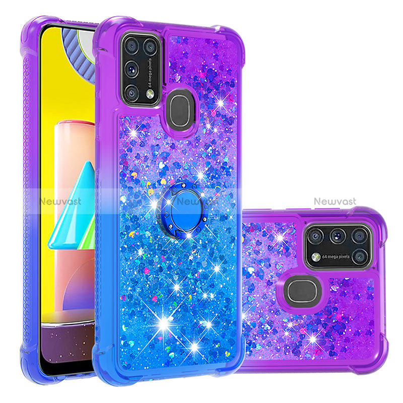 Silicone Candy Rubber TPU Bling-Bling Soft Case Cover with Finger Ring Stand S02 for Samsung Galaxy M21s Purple