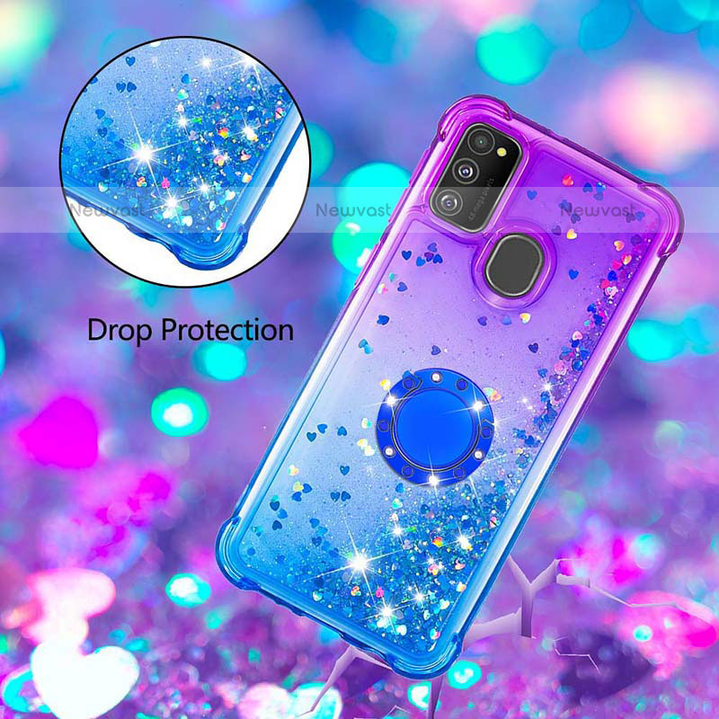 Silicone Candy Rubber TPU Bling-Bling Soft Case Cover with Finger Ring Stand S02 for Samsung Galaxy M30s