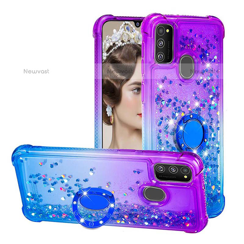 Silicone Candy Rubber TPU Bling-Bling Soft Case Cover with Finger Ring Stand S02 for Samsung Galaxy M30s Purple