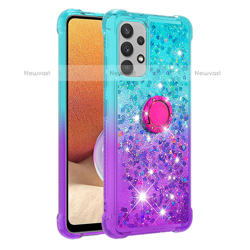 Silicone Candy Rubber TPU Bling-Bling Soft Case Cover with Finger Ring Stand S02 for Samsung Galaxy M32 5G