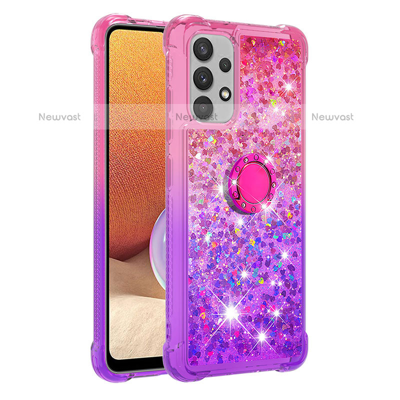 Silicone Candy Rubber TPU Bling-Bling Soft Case Cover with Finger Ring Stand S02 for Samsung Galaxy M32 5G