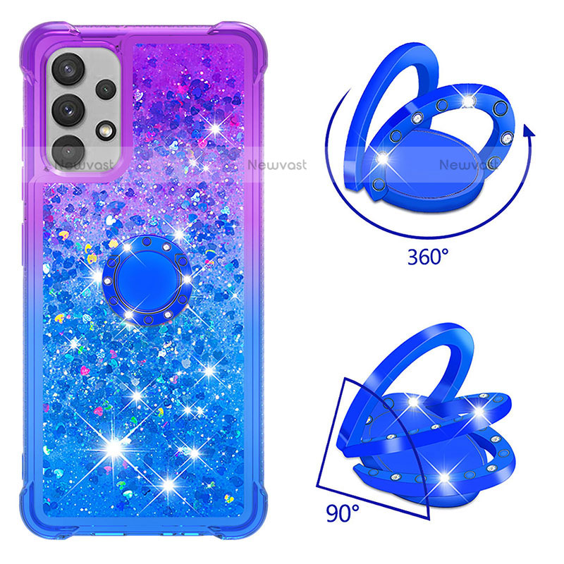 Silicone Candy Rubber TPU Bling-Bling Soft Case Cover with Finger Ring Stand S02 for Samsung Galaxy M32 5G