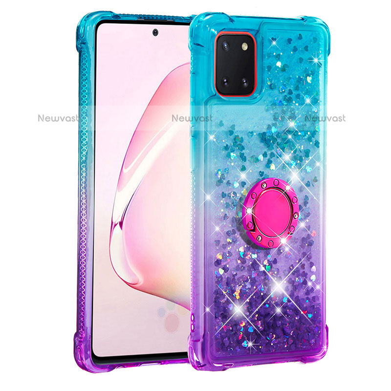 Silicone Candy Rubber TPU Bling-Bling Soft Case Cover with Finger Ring Stand S02 for Samsung Galaxy Note 10 Lite