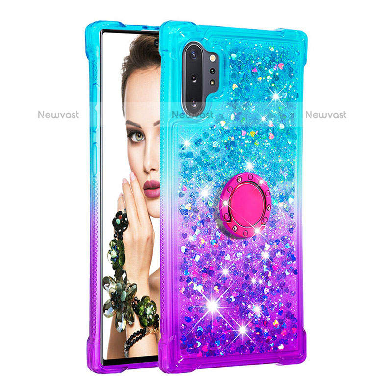 Silicone Candy Rubber TPU Bling-Bling Soft Case Cover with Finger Ring Stand S02 for Samsung Galaxy Note 10 Plus 5G