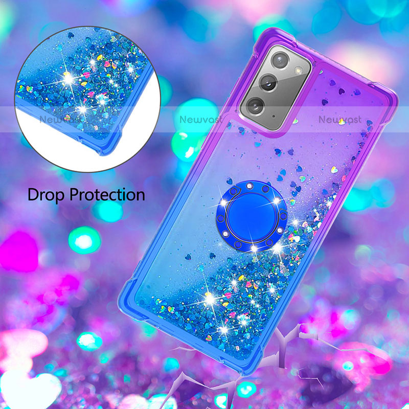 Silicone Candy Rubber TPU Bling-Bling Soft Case Cover with Finger Ring Stand S02 for Samsung Galaxy Note 20 5G