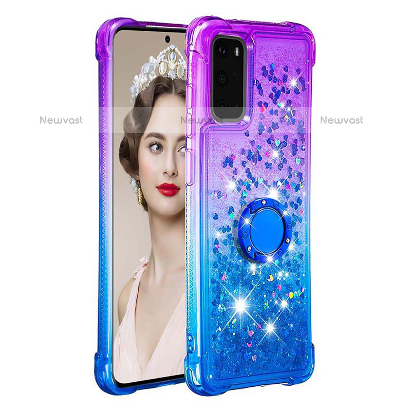 Silicone Candy Rubber TPU Bling-Bling Soft Case Cover with Finger Ring Stand S02 for Samsung Galaxy S20