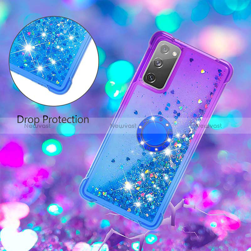 Silicone Candy Rubber TPU Bling-Bling Soft Case Cover with Finger Ring Stand S02 for Samsung Galaxy S20 FE 4G