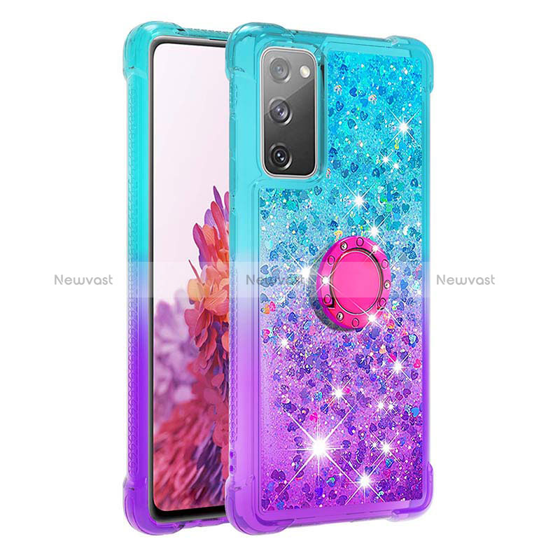 Silicone Candy Rubber TPU Bling-Bling Soft Case Cover with Finger Ring Stand S02 for Samsung Galaxy S20 FE 5G