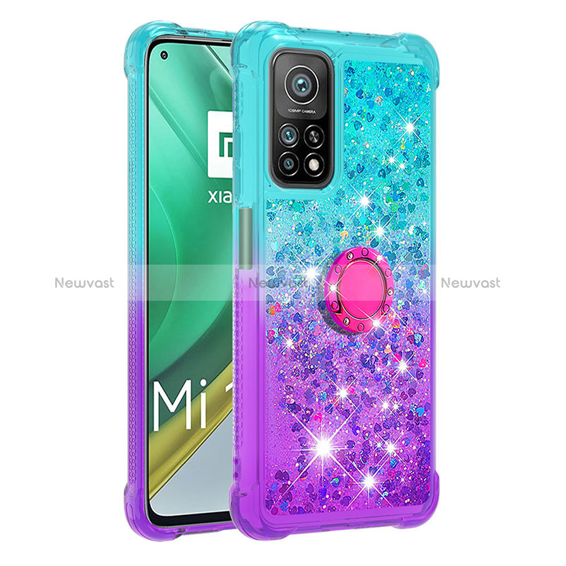 Silicone Candy Rubber TPU Bling-Bling Soft Case Cover with Finger Ring Stand S02 for Xiaomi Mi 10T 5G