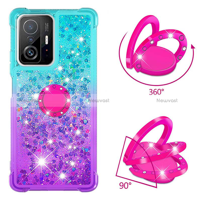 Silicone Candy Rubber TPU Bling-Bling Soft Case Cover with Finger Ring Stand S02 for Xiaomi Mi 11T Pro 5G