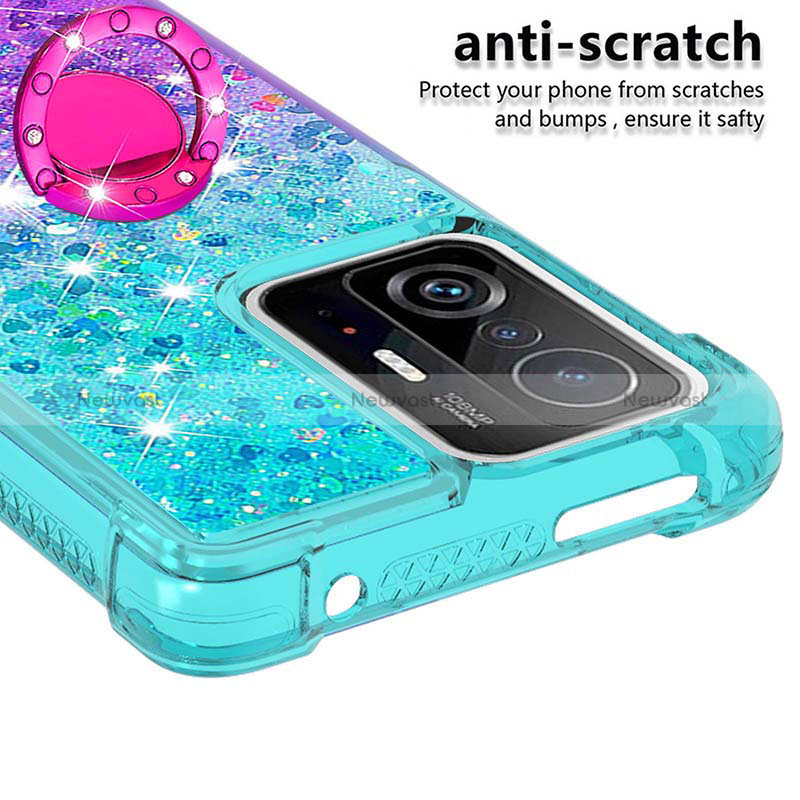 Silicone Candy Rubber TPU Bling-Bling Soft Case Cover with Finger Ring Stand S02 for Xiaomi Mi 11T Pro 5G