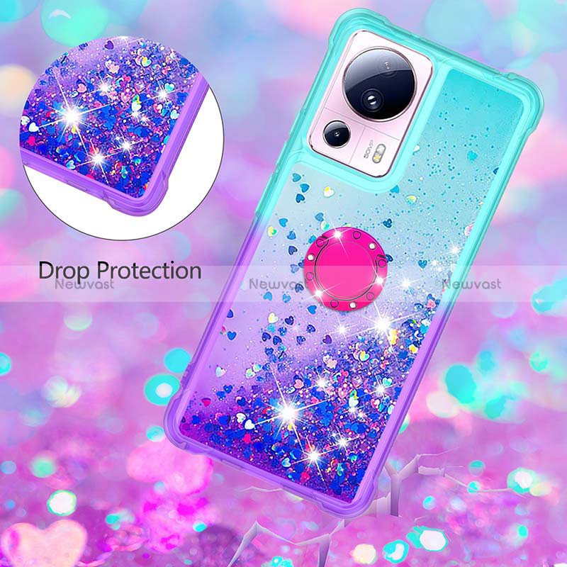 Silicone Candy Rubber TPU Bling-Bling Soft Case Cover with Finger Ring Stand S02 for Xiaomi Mi 13 Lite 5G